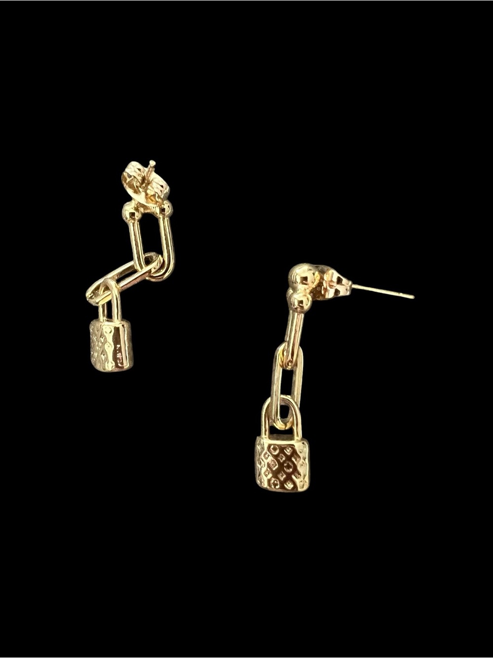 18k Gold Plated Lock Pendant Earrings - Picture 4 of 6